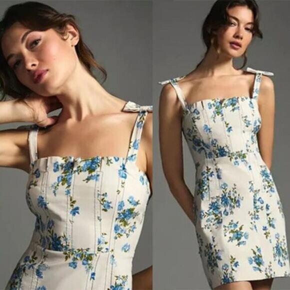 NEW Anthropologie Floral Shoulder Side Zipper Mini Dress Multi Color Size: Small - Picture 1 of 7